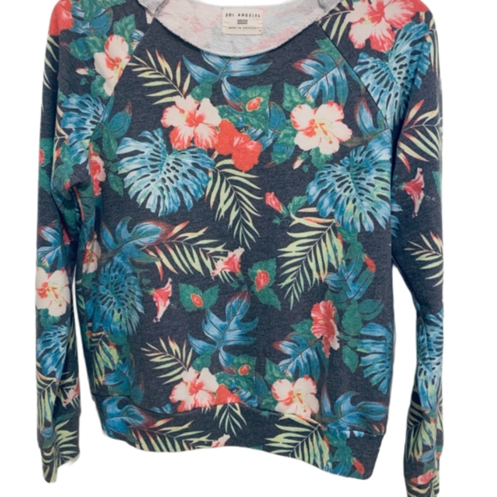 EUC Anthropologie Floral Sweatshirt - Blue and Green